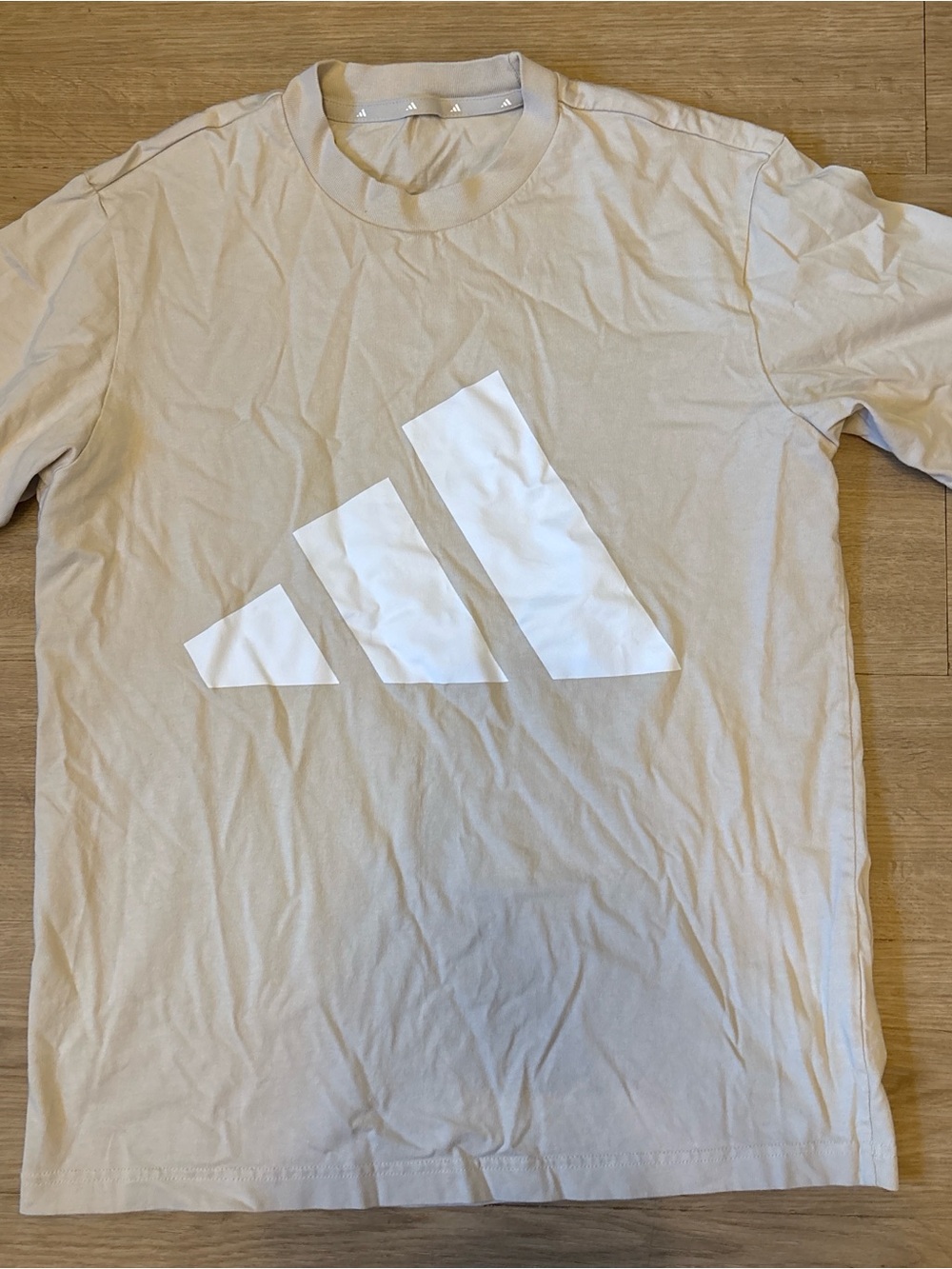 adidas Beige Short Sleeve Logo Tee with White Trefoil Accent